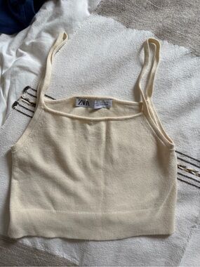 Zara Cream Ribbed Cropped Camisole with Slim Straps